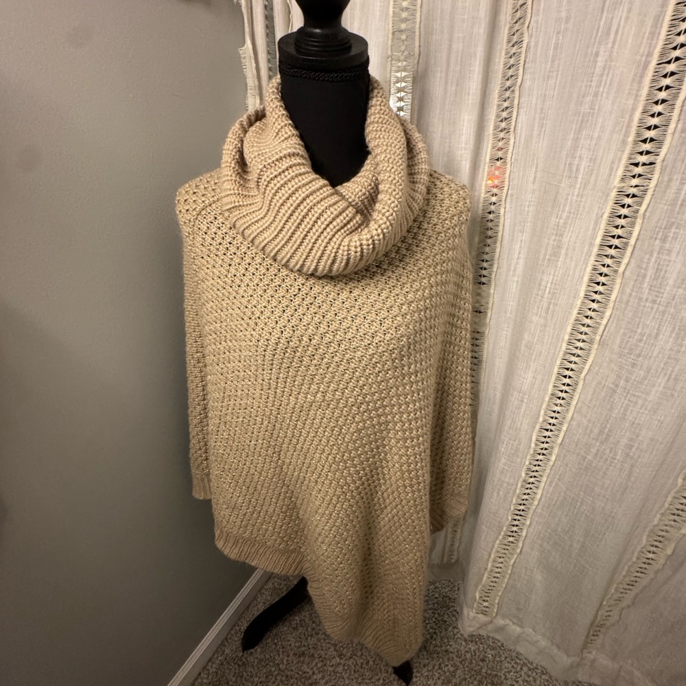 Calvin Klein Coffee Colored Knit Cowl Neck Poncho